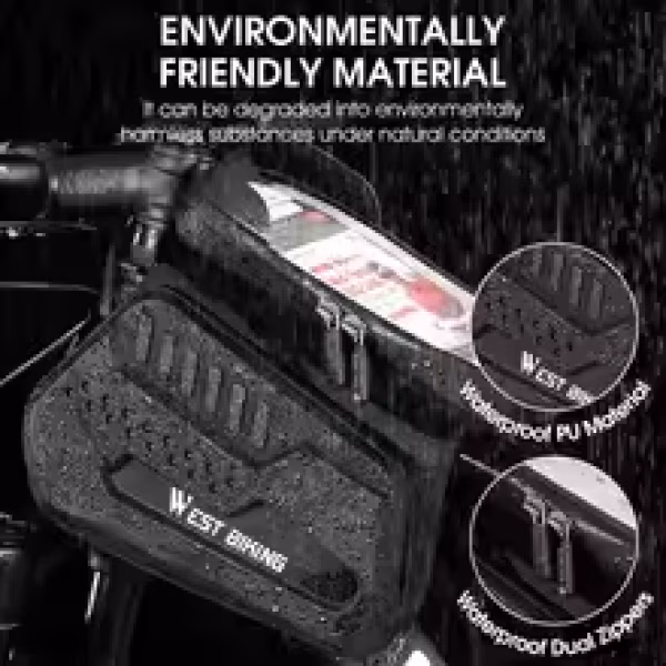 WEST BIKING - Bicycle Top Tube Phone Mount Bag, Touchscreen, Waterproof Front Frame, Double-Sided Bag
