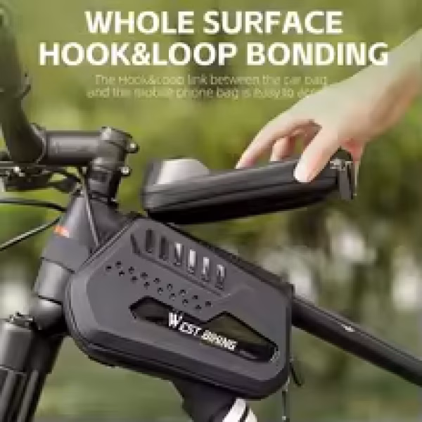 WEST BIKING - Bicycle Top Tube Phone Mount Bag, Touchscreen, Waterproof Front Frame, Double-Sided Bag